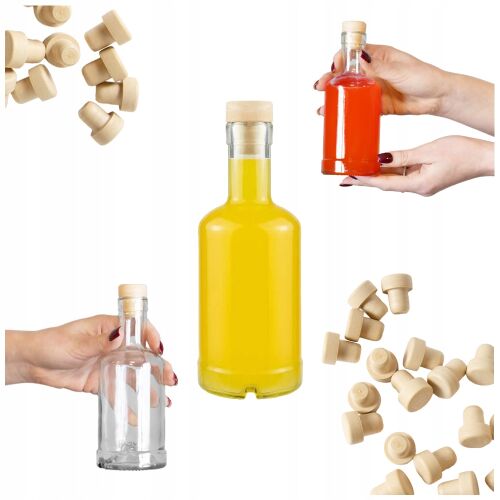 Tadek 250ml üvegpalack likőrökhöz, szeszes italokhoz parafa dugóval, termék kollázs - Üvegpalack