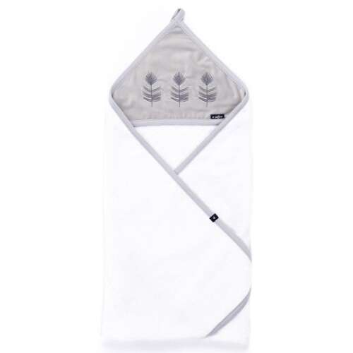 Womar Velvet kapucnis baba törölköző toll mintával, 100x100 cm, fehér