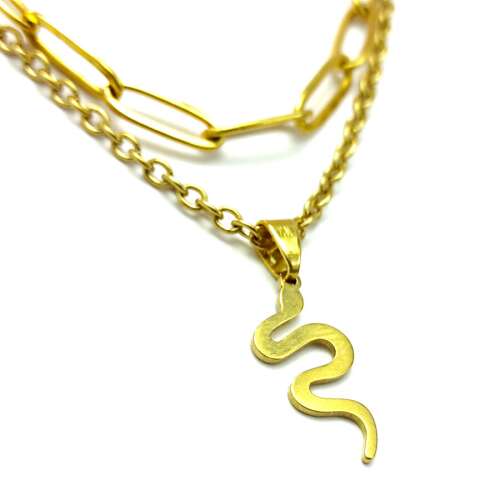 Dupla rozsdamentes acél nyaklánc arany színben, nemesacél kígyós medállal 74508212
