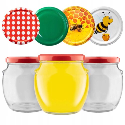 50x Amfora üveg 520ml lekváros befőttes üveg válogatott fedőkkel - Befőttesüveg