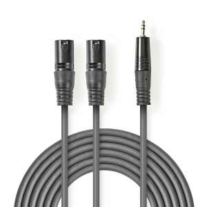 Nedis® XLR audio kábel, 2x XLR 3-tűs dugasz 3.5 mm-es jackhez, 3m, sötét szürke - XLR kábel