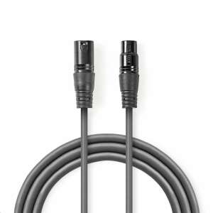 Nedis Szimmetrikus XLR Audio Kábel, 20m, XLR 3-Tűs Dugasz -&gt; XLR 3-Tűs Aljzat, sötétszürke, kábel - XLR kábel