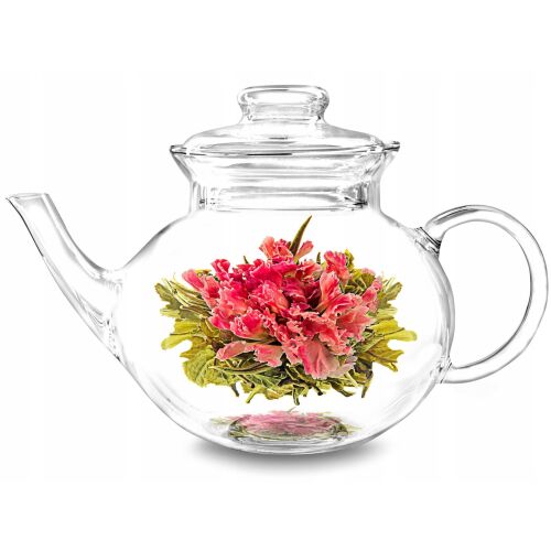 CALABASH virágos tea rózsaszín virággal üveg teáskannában - Virágzó tea