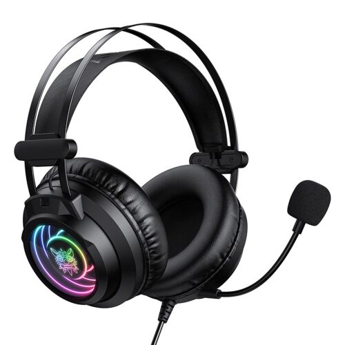 ONIKUMA X80 játék fejhallgató, fekete RGB világítással, ferde nézet - Gaming