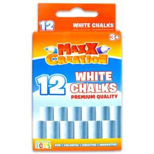 12 бели тебешири Maxx Creation, първокласно качество, за деца над 3 години - Крит
