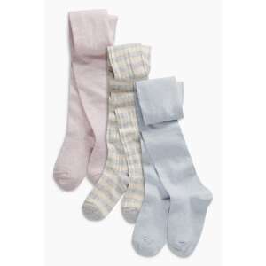 Set de 3 colanți pentru fete în culori pastelate, roz, dungi și albastru, 7-8 ani - Next