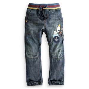 Blugi pentru băieți mici de culoare albastră cu imprimeu de camion, talie elastică și buzunare - Next