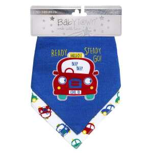 Baby Town Комплект от 2 бебешки лигавници с дизайн на коли, син и бял цвят, с велкро закопчаване - Биберон, кърпа за бюфет и Кресло