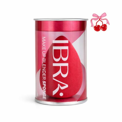 IBRA Makeup Blender Sponge Cherry, piros smink szivacs tartályban, beauty blender alapozóhoz és korrektorhoz - Smink szivacs