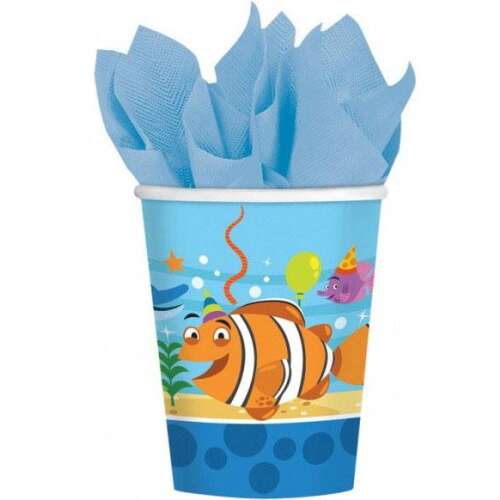 Хартиени чаши с морска тематика, 8 броя, 266 ml
