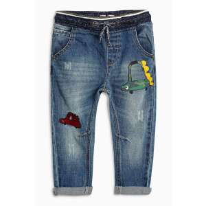 Blugi denim albastru pentru băieți cu petice cu mașini și dinozauri, talie elastică, mărime 2-3 ani - Next