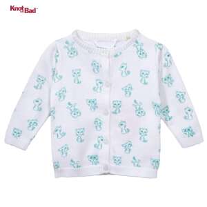 Cardigan alb pentru bebeluși Knot So Bad cu imprimeu cu pisici verzi - Bebeluși și copii mici