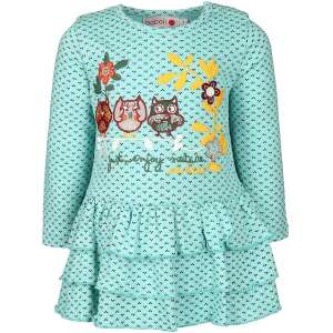 Boboli Baby Mädchenkleid mit Eulen- und Blumenmuster, türkisfarben, lange Ärmel, Rüschenrock - Boboli