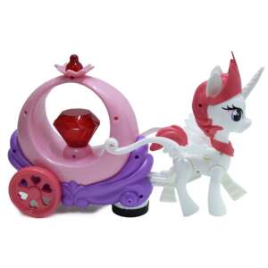 Dream Horse – királynőpóni gyémántos hintóval (BBJ) játék, fehér egyszarvú rózsaszín szárnyakkal és koronával, rózsaszín hintót húz, vörös gyémánttal - Figura