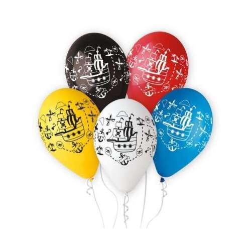 5er-Set Piratenschiff-Ballons, 33 cm, Latex, schwarz, rot, gelb, blau, weiß