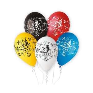 Set de 5 baloane cu tematică de navă pirat, 33 cm, latex, negru, roșu, galben, albastru, alb - Baloane