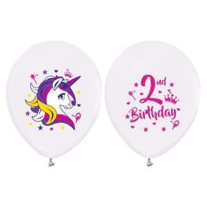 Baloane cu unicorn pentru a 2-a aniversare, pachet de 5, baloane din latex de 12 inci cu design de unicorn și a 2-a aniversare - Baloane
