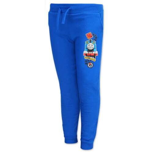 Niebieskie spodnie dresowe dla chłopców z motywem Thomasa the Tank Engine, z nadrukowanym wzorem Thomasa na lewej nogawce