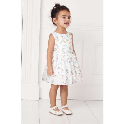 Biała sukienka z nadrukiem jednorożca dla małych dziewczynek, rozmiar 18-24 miesięcy (92 cm)