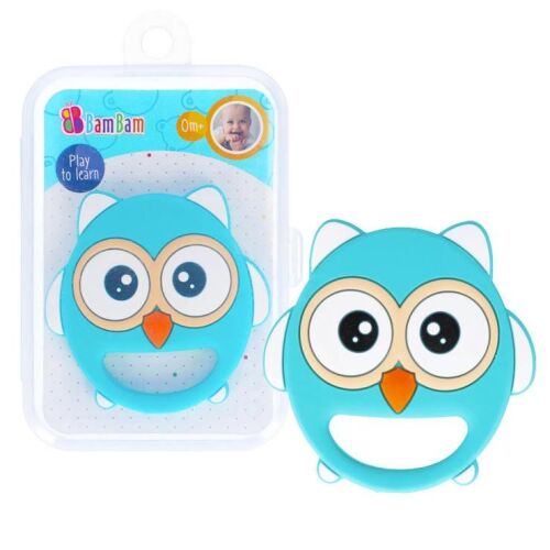 BamBam Bagoly Rágóka 6,5 cm, kék szilikon baba rágóka, BPA-mentes - Rágóka, csörgő