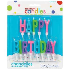 Lumânări Happy Birthday, set de 13 bucăți, litere colorate, marca Amscan - Decoratiuni pentru tort
