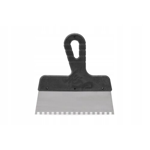 Ragasztóspatula 150 8x8, fogazott simító csemperagasztóhoz, rozsdamentes acél műanyag nyéllel - Vakolat simító