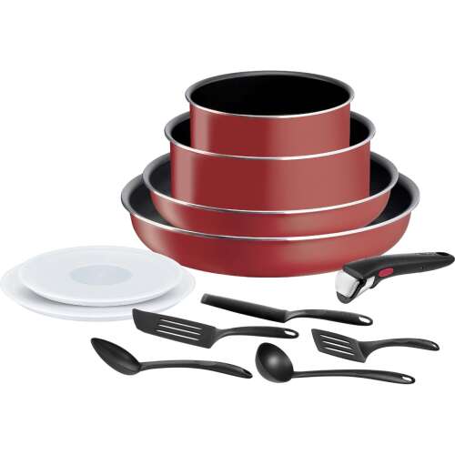 Tefal Ingenio Easy Cook & Clean On 12-teiliges Kochgeschirr-Set, rot, mit abnehmbarem Griff, inklusive Töpfe, Pfannen, Deckel und Utensilien