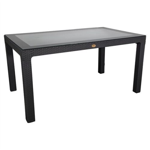 IRIS GF-220A ECO antracit műanyag kerti asztal rattan üveglappal 90x150cm 170828970 - Kerti bútor