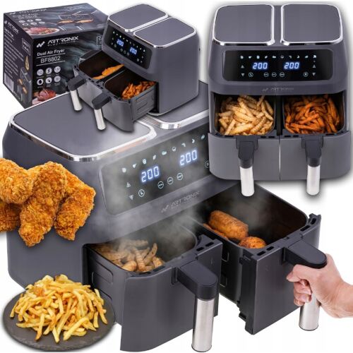 Artronix Dual Air Fryer BF8802 termékfotó étellel - Forrólevegős sütő
