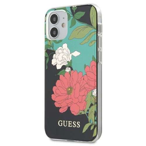 Husă Guess Flower Collection pentru iPhone 12 mini, design floral negru