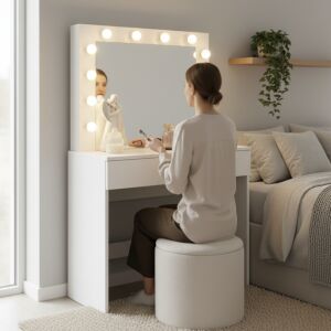 Hollywood Dressing Table with LED mirror - White