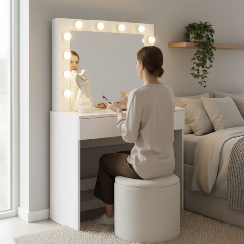 Hollywood Dressing Table with LED mirror - White 143467559