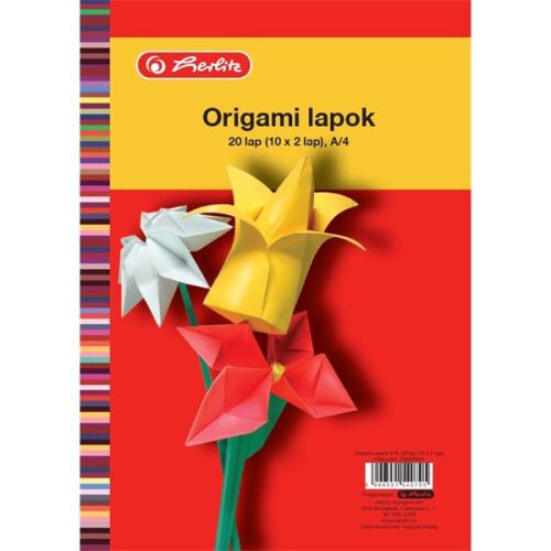 Herlitz A4 origami papír, 20 lap színes papír origamihoz, ideális gyerekeknek és kézműves projektekhez - Rajzlap és írólap