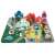 Set de blocuri de construcție din lemn pentru oraș cu covor de joacă, include 100 de blocuri, 20 de piese de puzzle, 6 vehicule, 3 copaci, 3 personaje, găleată, capac de sortare și geantă de depozitare