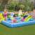 Bestway inflatable kids pool with slide, astronaut, rocket, moon and planets, family playing in the pool