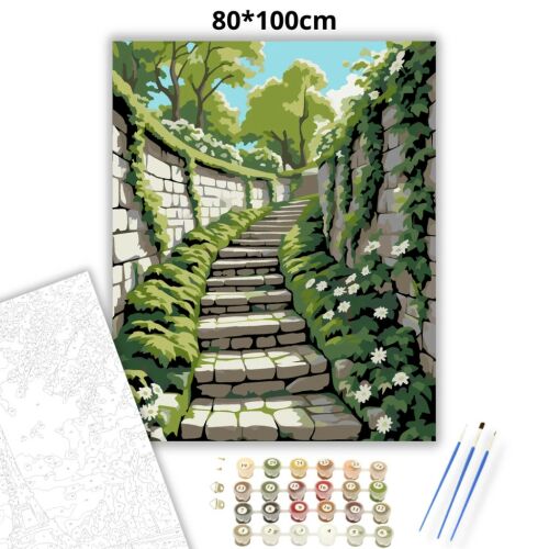 Tavaszi kőlépcső csendje - számfestő készlet – 80×100 cm (Keret nélkül) 159214700 - Művészet és hobbi
