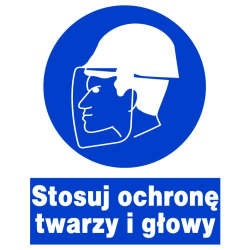 Használjon arc- és fejvédőt tábla, kötelező PPE biztonsági jelzés - Jelölés és figyelmeztetés