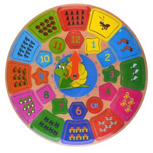 Fa puzzle óra, + szám oktató, 29 cm átm., Pvc csom