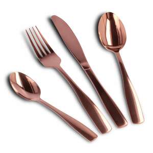 Set de tacâmuri Rose Gold, 4 piese, furculiță, cuțit, lingură, vesela - Tacâmuri
