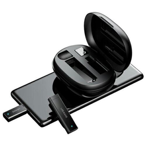 USAMS ENC vezeték nélküli csíptetős mikrofon töltőtokkal és USB-C vevővel - Mikrofon