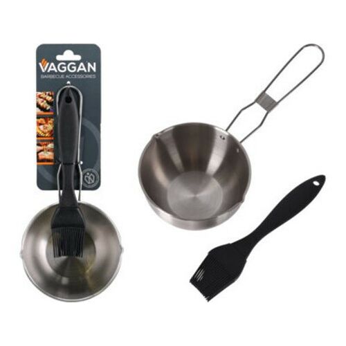 VAGGAN BBQ szósz edény és ecset készlet, rozsdamentes acél pácoló szett grillezéshez - Grillsütő kiegészítő