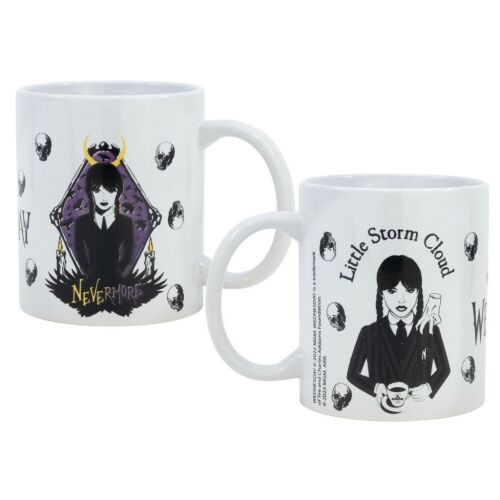 Wednesday Nevermore porcelán bögre, dupla nézet bemutatva a dizájn mindkét oldalát - Wednesday