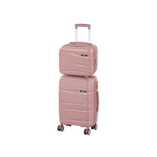 Leziter TraveLux Voyager II rózsaszín gurulós bőrönd szett kézipoggyásszal - Bőrönd