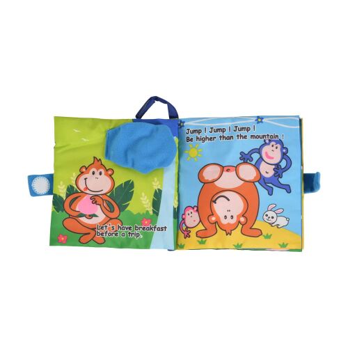 Jollybaby majmos témájú textilkönyv babáknak, nyitva - Babakönyv