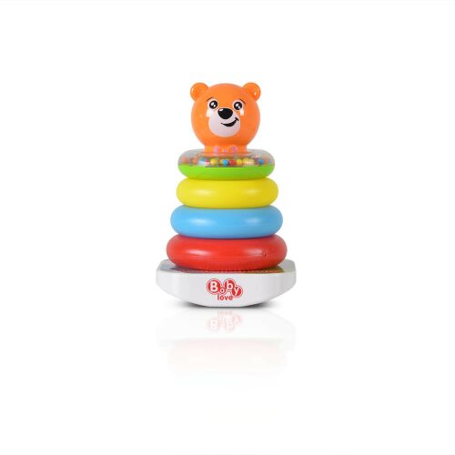 MONI TOYS gyűrűtorony macifejjel a tetején, fejlesztő játék bölcsiseknek - Moni