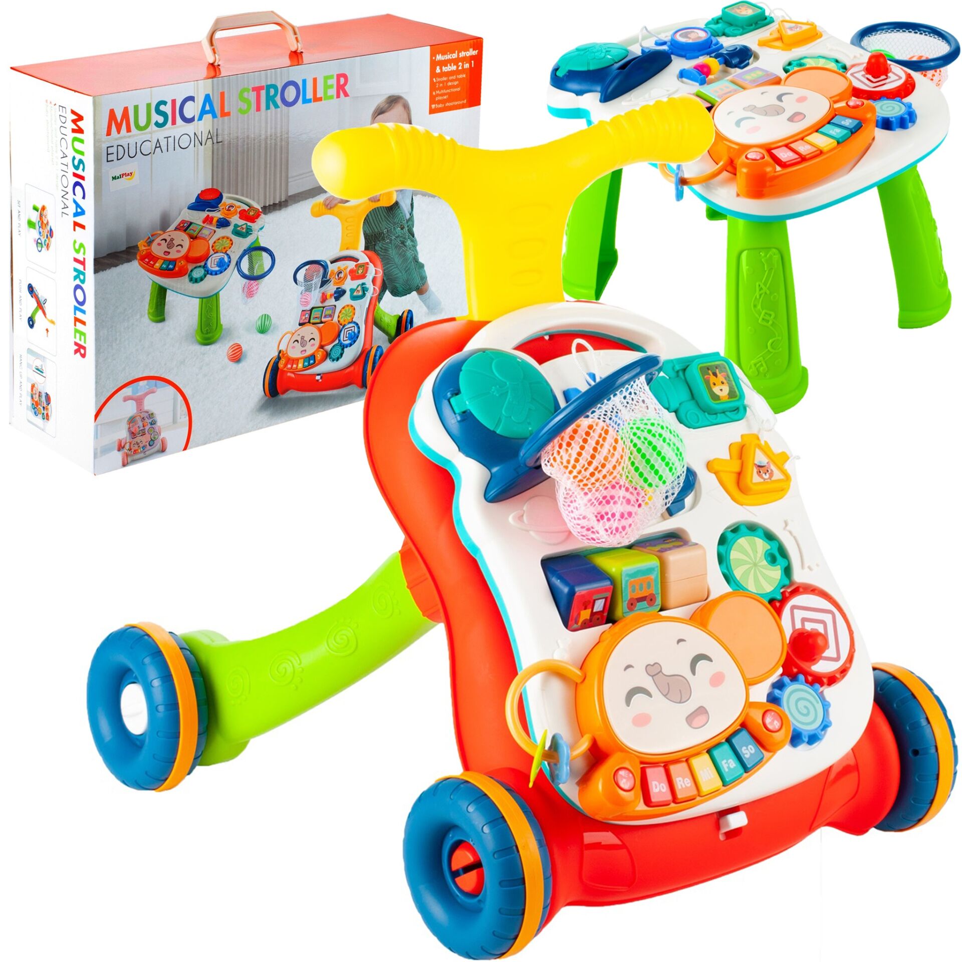 E-shop MalPlay Chodítko 5 v 1 s klavírom - červené