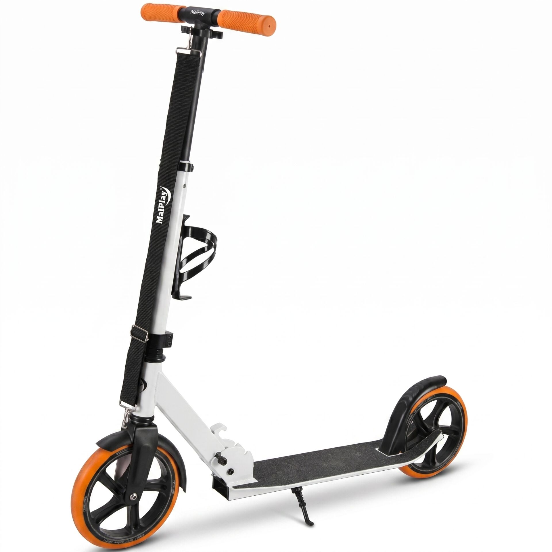 E-shop MalPlay Skladacia kolobežka s ramenným popruhom - bielo-oranžová