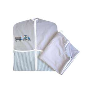 Traktoros Ovis Szett Lepedővel, szürke, kék, fehér, óvodai, gyerekeknek, bölcsőde, óvoda, napközi, alvás, szunyókálás, ágynemű - Ovis zsák