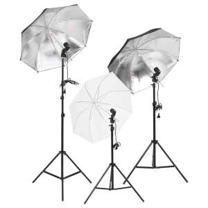 Set de studio foto vidaXL cu lumini, fundal și reflector, 3 standuri de iluminat cu umbrele, 3 lămpi, 1 stand de fundal, 1 fundal, 1 reflector 5 în 1, 1 reflector 2 în 1 - Lumini de studio și reflectoare