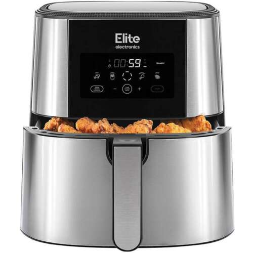 Elite® 8 L Air Fryer + Carte de rețete, aparat de prăjit cu aer cald fără ulei de 1800 W, cu afișaj digital, carcasă elegantă din oțel inoxidabil
